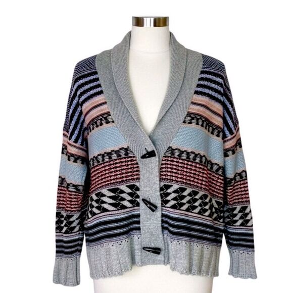 VTG 80s Kirra Striped Aztec Fair Isle Pastel Oversized Chunky Cardigan Sz XS - Picture 2 of 9